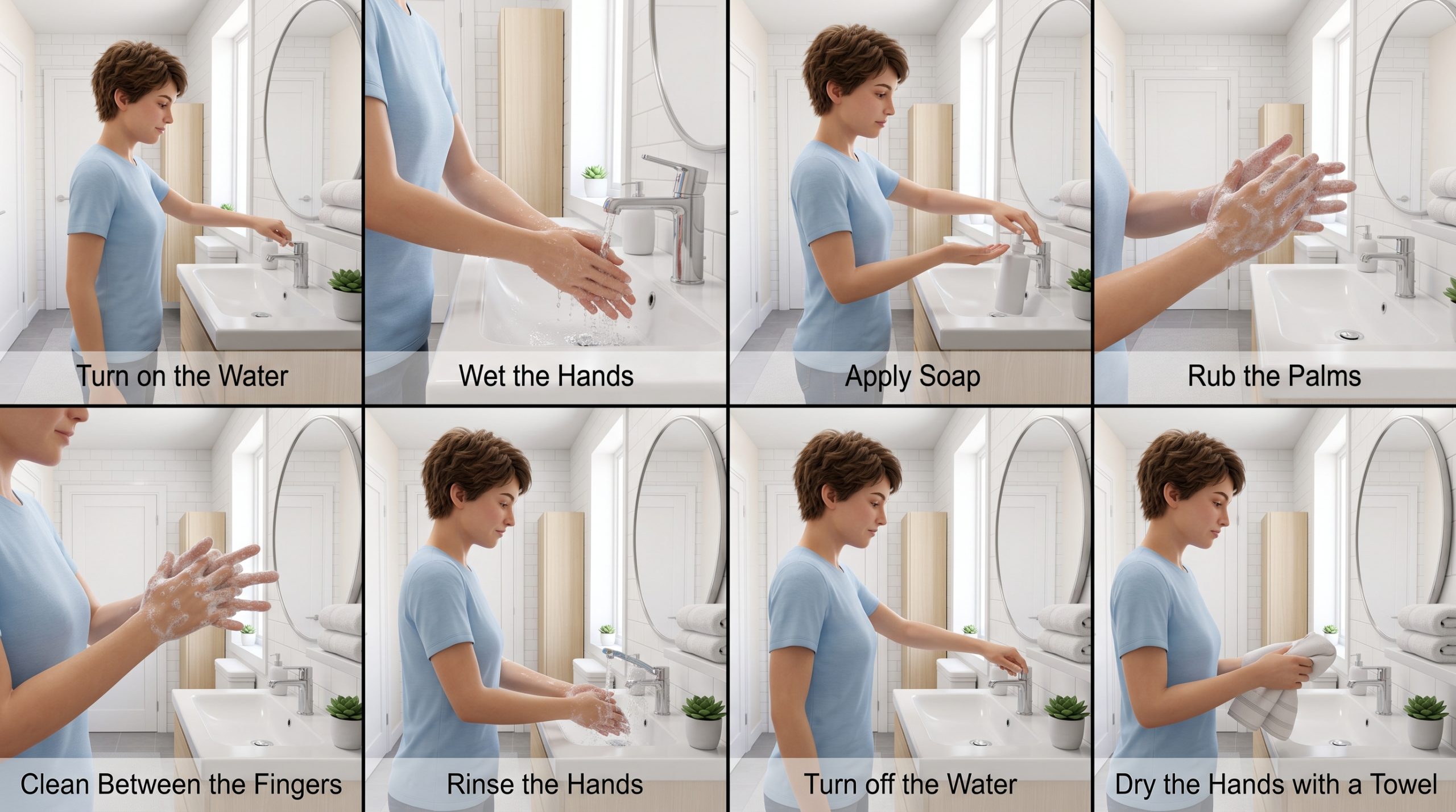 LESSON 56: STAND UP – SIT DOWN – IMPERATIVE SENTENCES 5 Handwashing sequence